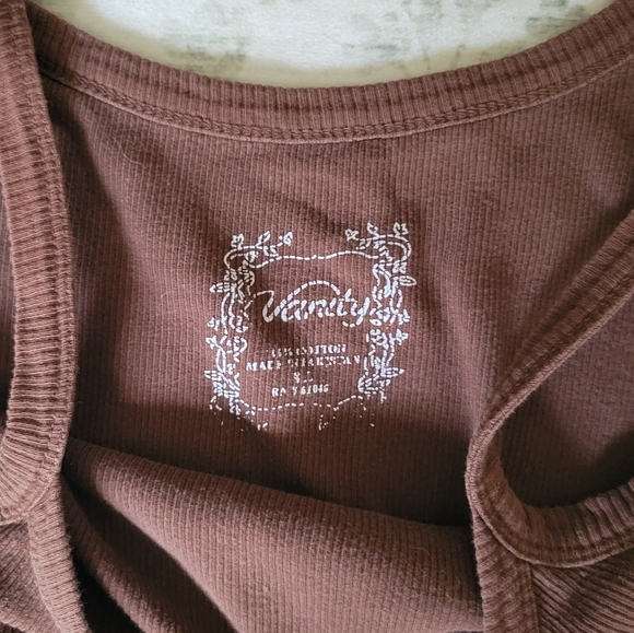 Vanity Dark Brown Wide Strap Tank Top Ribbed Cotton Womens L Grunge Basics - Picture 2 of 7